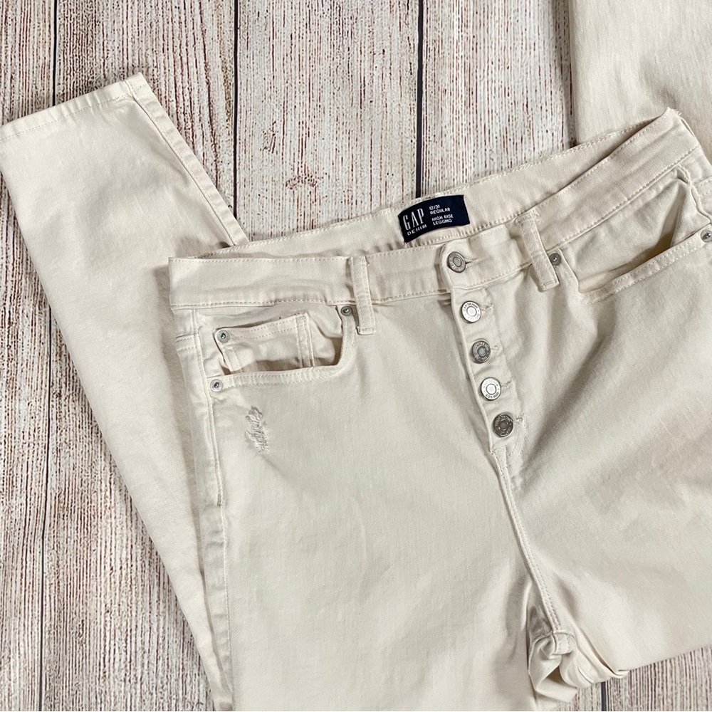 Gap High Rise Distressed Legging Jeans w/ Button Fly - Picture 5 of 10
